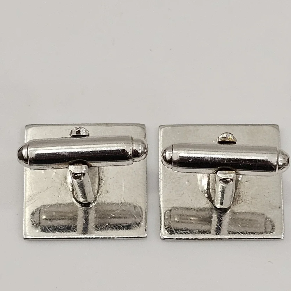 Vintage Anson Sterling Silver Bullet Back Square Monogram Initial S Cufflinks